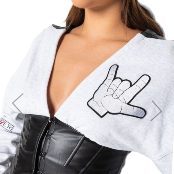 Rock On Grey Applique Corset Sweater - Picture 2 of 5